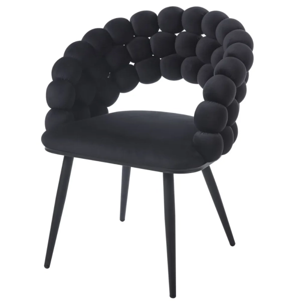 KRZESŁO Z KULKAMI DO JADALNI NOVA CZARNE VELVET NA CZARNYCH NOGACH -  PÓŁPROFIL